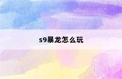 s9暴龙怎么玩