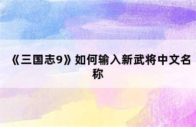 《三国志9》如何输入新武将中文名称