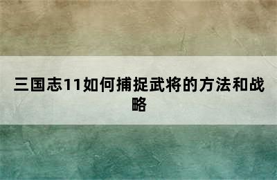 三国志11如何捕捉武将的方法和战略