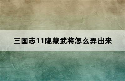 三国志11隐藏武将怎么弄出来