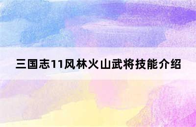 三国志11风林火山武将技能介绍