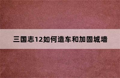 三国志12如何造车和加固城墙