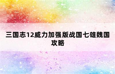 三国志12威力加强版战国七雄魏国攻略