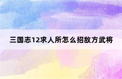 三国志12求人所怎么招敌方武将