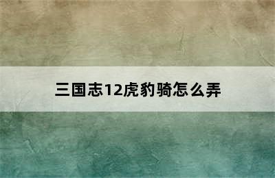 三国志12虎豹骑怎么弄
