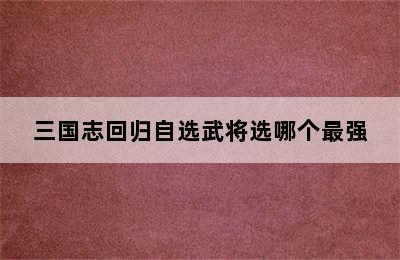 三国志回归自选武将选哪个最强