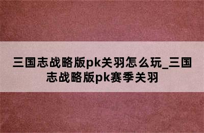 三国志战略版pk关羽怎么玩_三国志战略版pk赛季关羽