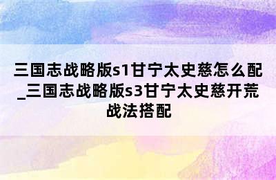 三国志战略版s1甘宁太史慈怎么配_三国志战略版s3甘宁太史慈开荒战法搭配