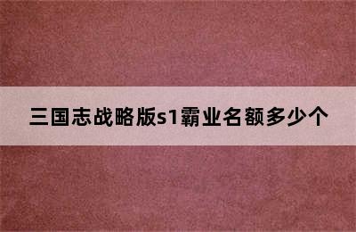 三国志战略版s1霸业名额多少个