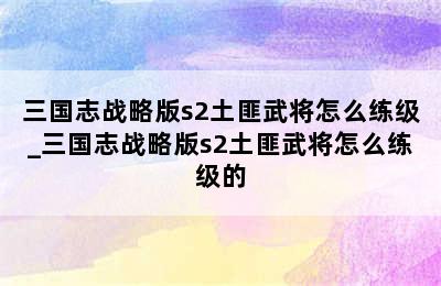 三国志战略版s2土匪武将怎么练级_三国志战略版s2土匪武将怎么练级的