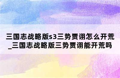 三国志战略版s3三势贾诩怎么开荒_三国志战略版三势贾诩能开荒吗