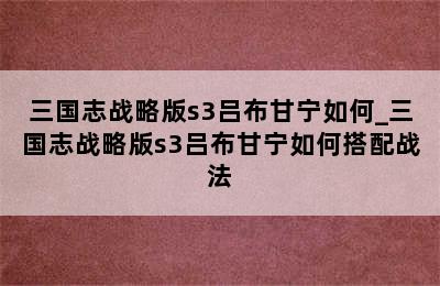 三国志战略版s3吕布甘宁如何_三国志战略版s3吕布甘宁如何搭配战法
