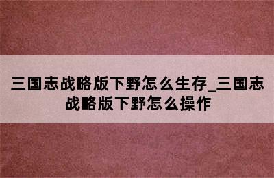 三国志战略版下野怎么生存_三国志战略版下野怎么操作