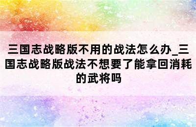 三国志战略版不用的战法怎么办_三国志战略版战法不想要了能拿回消耗的武将吗