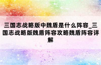 三国志战略版中魏盾是什么阵容_三国志战略版魏盾阵容攻略魏盾阵容详解