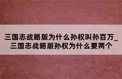 三国志战略版为什么孙权叫孙百万_三国志战略版孙权为什么要两个