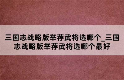 三国志战略版举荐武将选哪个_三国志战略版举荐武将选哪个最好