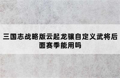 三国志战略版云起龙骧自定义武将后面赛季能用吗