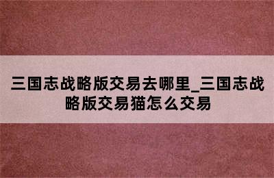 三国志战略版交易去哪里_三国志战略版交易猫怎么交易