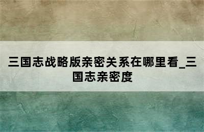 三国志战略版亲密关系在哪里看_三国志亲密度