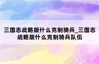 三国志战略版什么克制骑兵_三国志战略版什么克制骑兵队伍