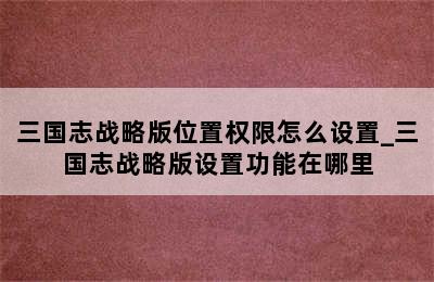 三国志战略版位置权限怎么设置_三国志战略版设置功能在哪里