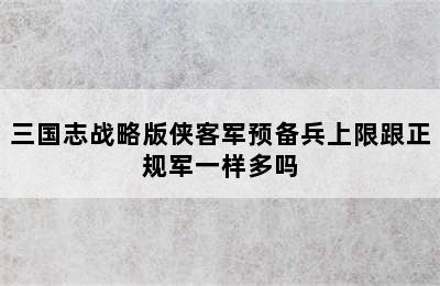 三国志战略版侠客军预备兵上限跟正规军一样多吗