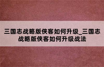 三国志战略版侠客如何升级_三国志战略版侠客如何升级战法
