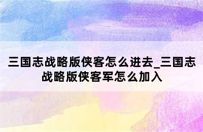 三国志战略版侠客怎么进去_三国志战略版侠客军怎么加入