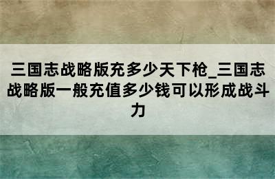 三国志战略版充多少天下枪_三国志战略版一般充值多少钱可以形成战斗力