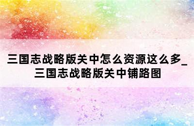 三国志战略版关中怎么资源这么多_三国志战略版关中铺路图