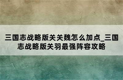 三国志战略版关关魏怎么加点_三国志战略版关羽最强阵容攻略