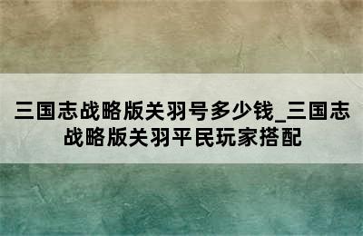 三国志战略版关羽号多少钱_三国志战略版关羽平民玩家搭配