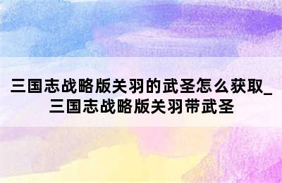 三国志战略版关羽的武圣怎么获取_三国志战略版关羽带武圣