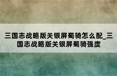 三国志战略版关银屏蜀骑怎么配_三国志战略版关银屏蜀骑强度