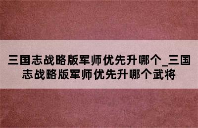 三国志战略版军师优先升哪个_三国志战略版军师优先升哪个武将