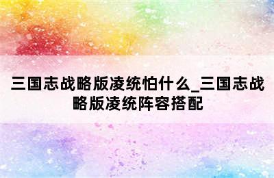 三国志战略版凌统怕什么_三国志战略版凌统阵容搭配