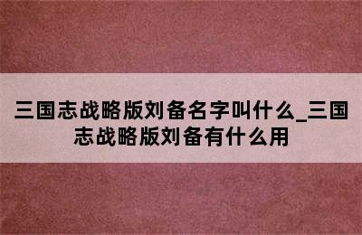 三国志战略版刘备名字叫什么_三国志战略版刘备有什么用