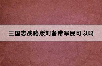 三国志战略版刘备带军民可以吗