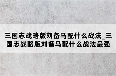 三国志战略版刘备马配什么战法_三国志战略版刘备马配什么战法最强