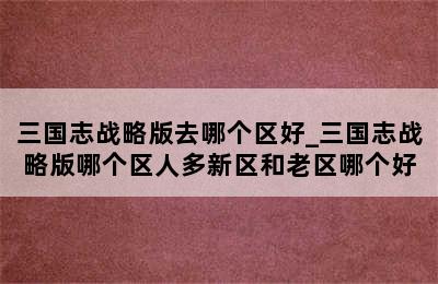 三国志战略版去哪个区好_三国志战略版哪个区人多新区和老区哪个好