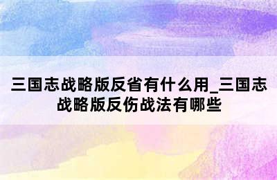 三国志战略版反省有什么用_三国志战略版反伤战法有哪些