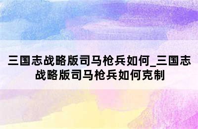 三国志战略版司马枪兵如何_三国志战略版司马枪兵如何克制