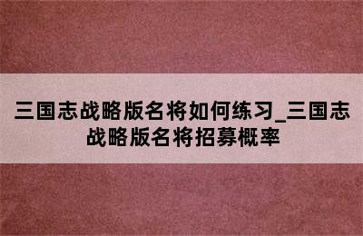 三国志战略版名将如何练习_三国志战略版名将招募概率