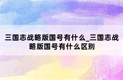 三国志战略版国号有什么_三国志战略版国号有什么区别