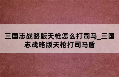 三国志战略版天枪怎么打司马_三国志战略版天枪打司马盾