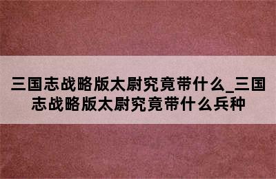 三国志战略版太尉究竟带什么_三国志战略版太尉究竟带什么兵种