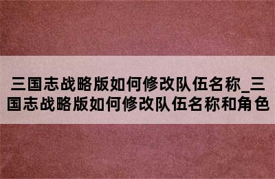 三国志战略版如何修改队伍名称_三国志战略版如何修改队伍名称和角色