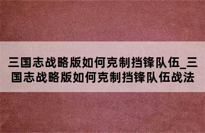 三国志战略版如何克制挡锋队伍_三国志战略版如何克制挡锋队伍战法