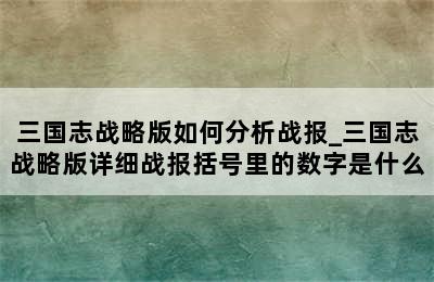 三国志战略版如何分析战报_三国志战略版详细战报括号里的数字是什么